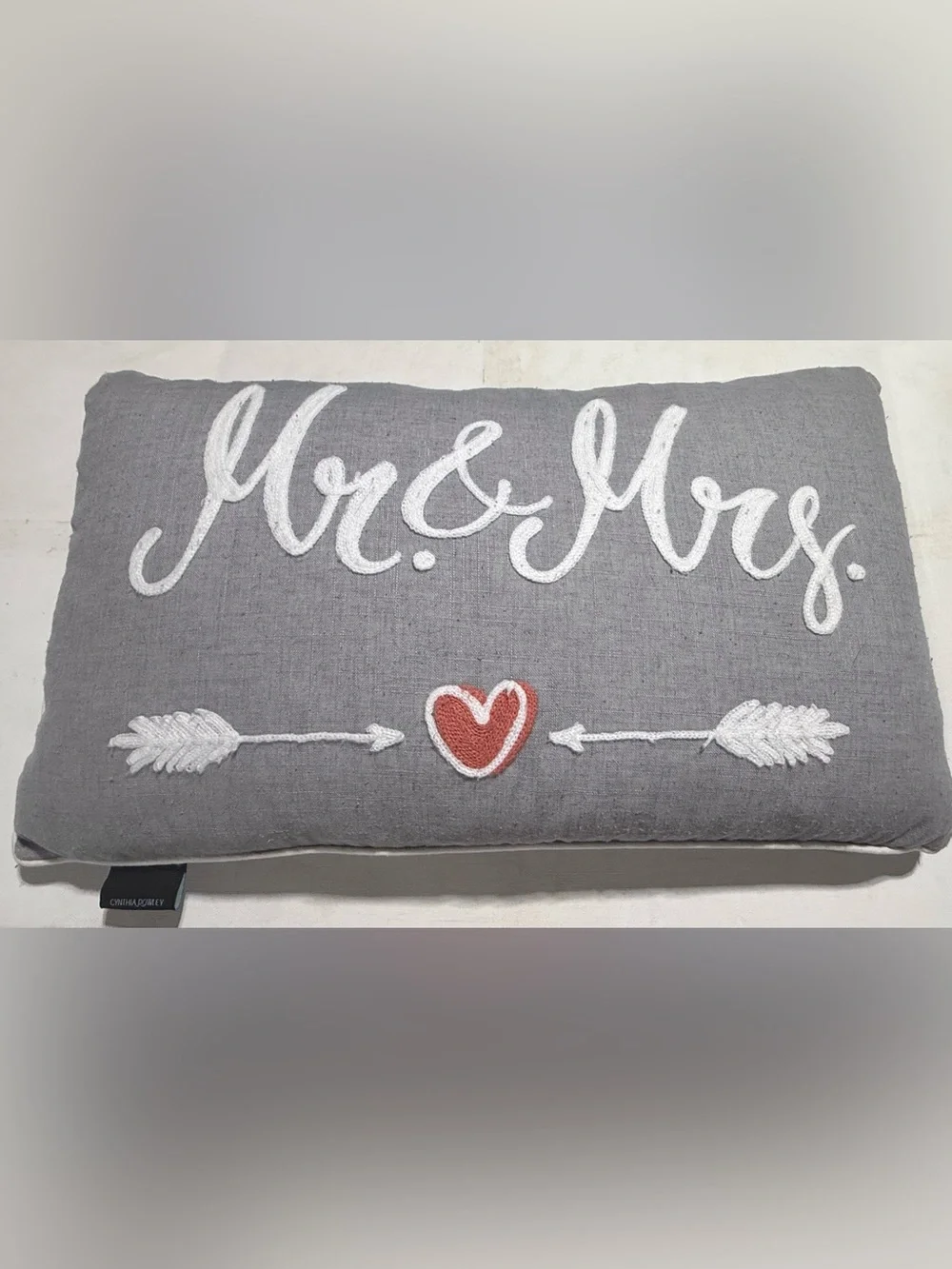 Cynthia Rowley Gray 'Mr. & Mrs.' Embroidered Accent Pillow with Red Heart